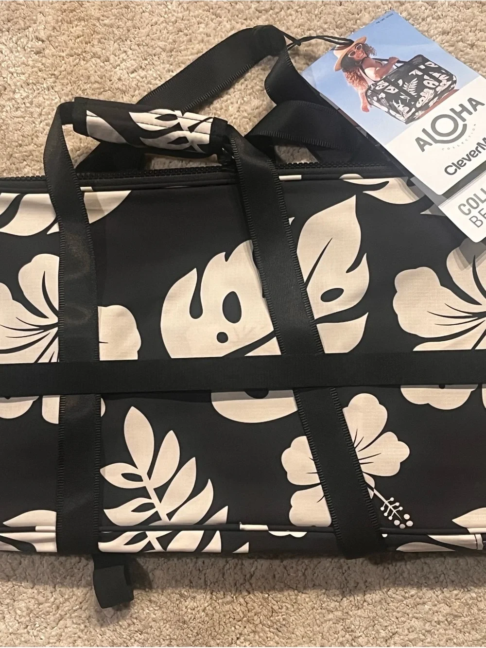NWT Aloha Collection CleverMade Collapsible Beach Tote Bag Fold Flat Mesh Black